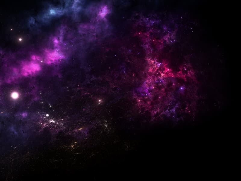 Imagem de uma galaxia em tons rosados e purpuras.